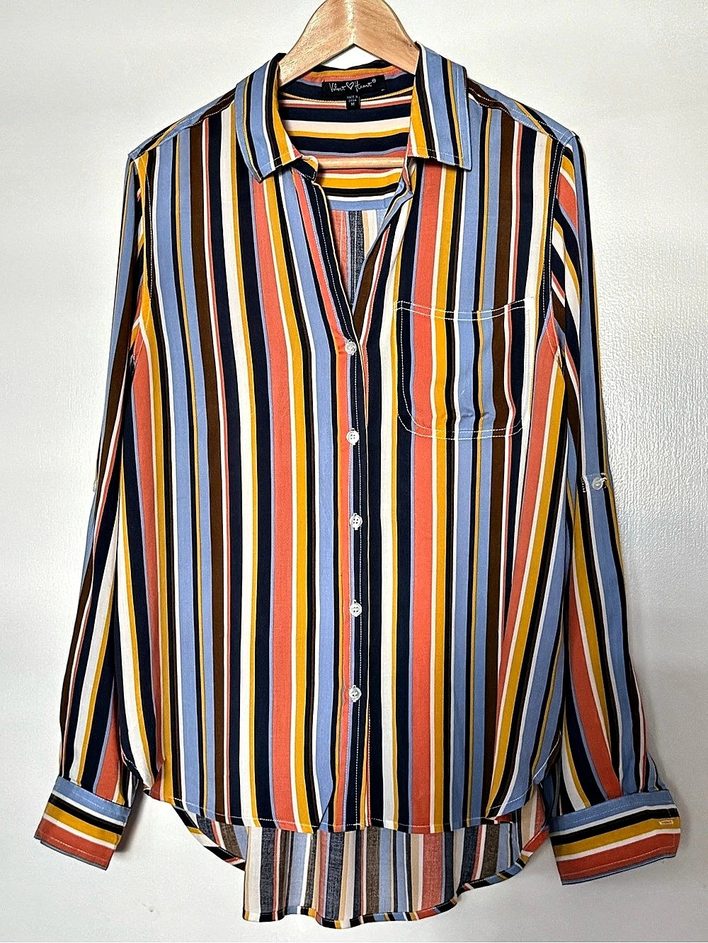 Velvet & Heart Striped Button Down Top in Multicolor Medium